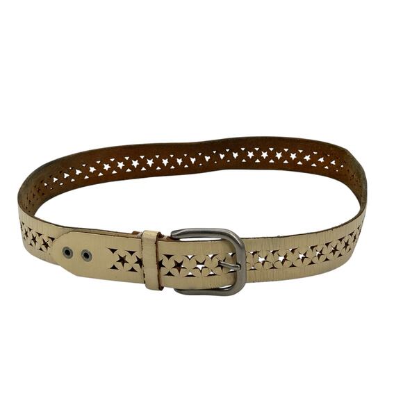 One Star Cutout Leather Belt Women XL Cream Western Boho Rustic Rodeo Everyday - Picture 2 of 10